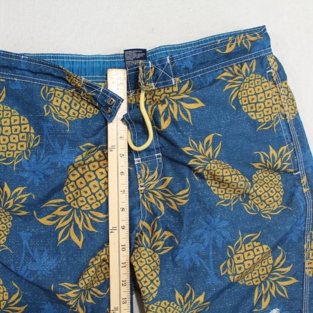 Caribbean Joe Board Shorts Mens Large Blue Pineapple Floral Swim Trunks